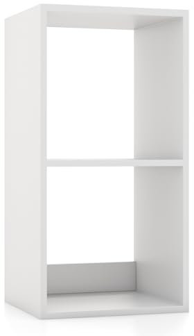 COSTWAY Bücherregal mit 2 Fächern, Würfelregal, Standregal, offenes Regal, Aufbewahrungsregal für Wohnzimmer, Arbeitszimmer, Büro, modern, Weiß