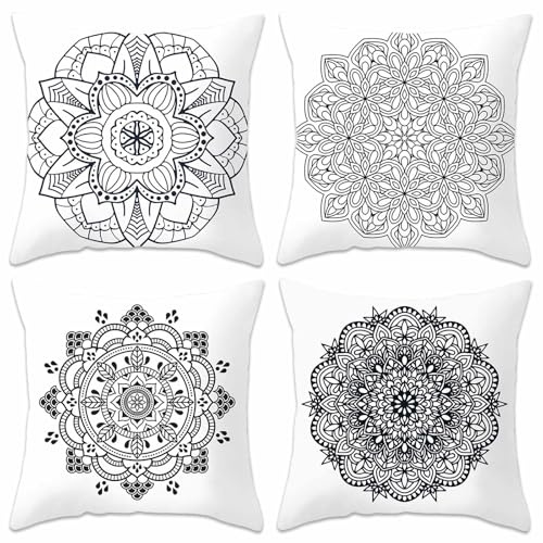 Betadistor Set of 4 Boho Decorative Cushion Covers Black 18x18 Inch Throw Pillow Covers 45 x 45cm Square Pillowcases for Outdoor Furniture Garden Bench Living Room Sofa Farmhouse Decor, Boho, 510-0194