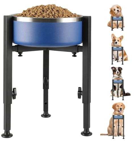TAZZOR Comedero para perros elevado, 4 alturas ajustables, comedero para perros soporte, ancho ajustable 17-30 cm, cuenco de agua de metal, soporte para cuencos de perro para perros grandes, medianos