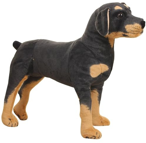 Ssguopte Hund Plüsch, 20 Zoll selbststehendes realistisches schwarzes Hund Spielzeug mit integriertem Rahmen, Baumwollgefüllte Tier für Zuhause