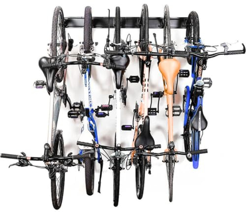 IRSTBL – Bicycle Wall Mount Rack for 6 Bikes – Heavy-Duty Wall Storage System with Hooks for Helmets & Gear – Steel Garage or Indoor Bike Holder