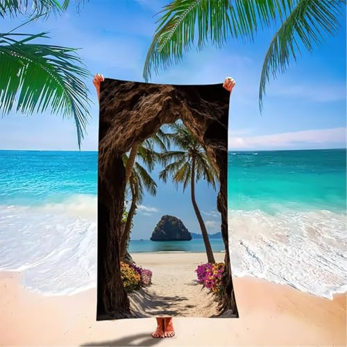 Palm Trees Large Beach Towels for Adults 72 x 32 inch, Blue Microfibre Beach Towel, Swimming Towels for Adults Quick Dry Sand Free Lightweight Sweat for Travel, Pool, Holiday, Yoga, Gym Sports V0-V