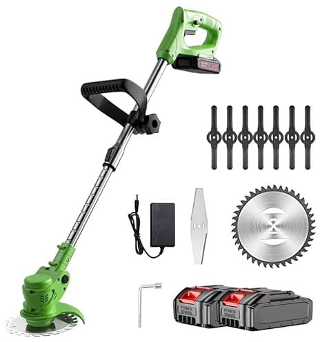 Cordless Grass Scythe 12V with 2 Batteries – Wireless Garden Trimmer with Height Adjustment, Steel and Plastic Knives, Lightweight for Lawn and Discount