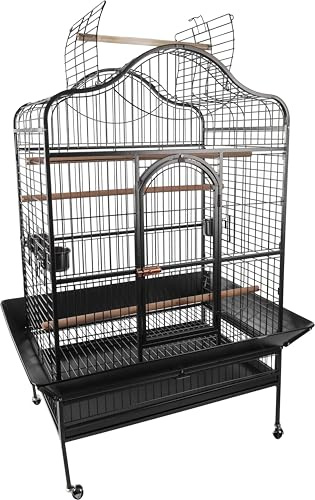 Flamingo Vogelkäfig – Voliere Vögel – Paros Antrazit – 125×92,5×173,5 cm – 4 Holzsitzstangen, 3 Näpfe, Sicherheitsfront, Dachöffnung, Metall-Schublade, Rollen