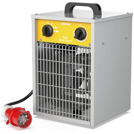 DAHTEC 5 kW Enhanced Electric Fan Heater - Steel Casing - Portable Heaters | Industrial, Thermostat, Overheat Protection, Ideal for Construction Site, Garage, Greenhouse