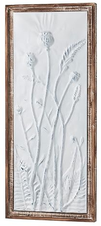 Kobolo Wandbild DELIA es Metallbild mit blauem floralem Motiv 5 cm Weiß