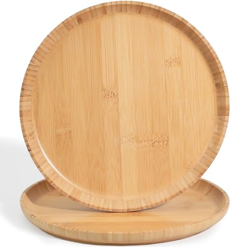 ZTHapwa Bamboo Wooden Dinner Plates Set of 2, 12-inch Large Serving Tray for Cafes and Restaurant, Reusable Round Serving Platters and Trays for Snacks/Fruit for Entertaining and Party