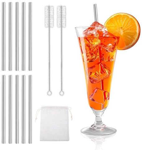 10 Stück Edelstahl Strohhalme Kurze, 125mm×6mm Wiederverwendbare Metall Trinkhalme Kurz Edelstahl Cocktail Strohhalme mit 2 Bürsten für Säfte, Getränke, Cocktails, Milkshake