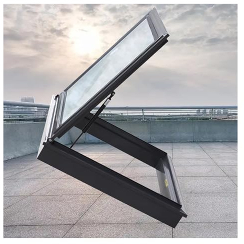 Cubierta de escotilla de acceso al techo, tragaluz de aleación de aluminio para cobertizo, sótano, solárium, loft, ventana de techo de gran apertura con mango interior con cerradura