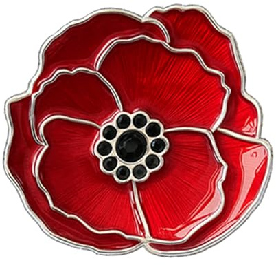 Elegant Red Flower Brooch for Women, Enamel Floral Lapel Pin for Memorial Service & Tribute, Rhinestone Center Blossom Commemorative Badge for Coats, Scarves