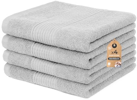 Cloud Pillow 4er Pack Handtuch Set 50x100 cm 100% Baumwolle, 500 g/m2 | Handtücher, Frottee weich, saugstark und langlebig, Oeko-TEX, ideal für Hotel, Spa & Gäste - Hellgrau