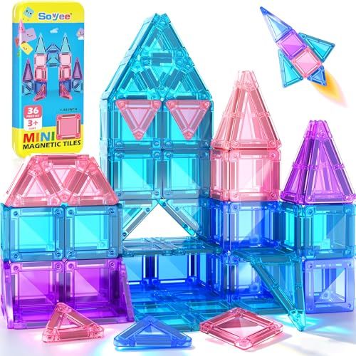 Magnetische Bausteine Magnetbausteine Reiseset mit Metallbox ab 3+ Jahre | Magnetspielzeuge für Kinder ab 3-8 Jahren, STEM Sensorik Montessori Spielzeug, Weihnachten Geschenk für Jungen und Mädchen
