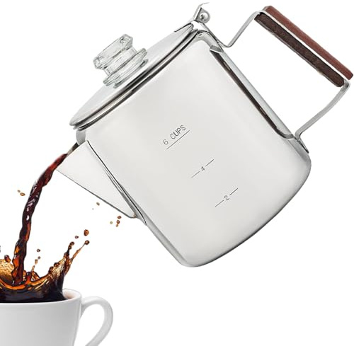 zjhukfmc Percolator Coffee Pot, 17 x 12.3 cm Percolators Coffee Pot, Stainless Steel, Coffee Machine Percolator, Portable Machine with Compact, Vintage Design, Family and Friends Gathered