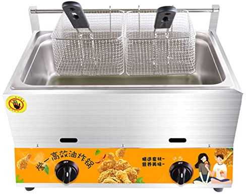 Friggitrice commerciale Patatine fritte di grande capacità Propano - Gas in acciaio inossidabile con cestello e coperchio per cucina/ristorante