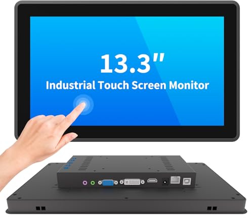 LMENGER 13.3 Inch Industrial Touch Screen Monitor, 10 Points Touch, Ratio 16:9 Capacitive PCAP Display, 1920 x 1080R, Active Matrix TFT LCD, LED Backlight, VGA, DVI, HD-MI Ports