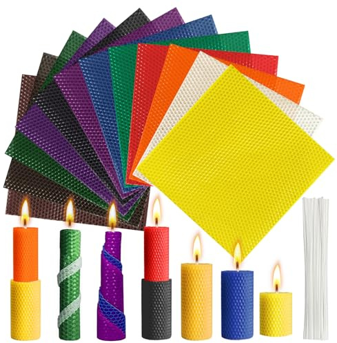 pangdapengpeng 12 Farben Bienenwachs-Kerzenherstellungs Set, 20x20cm | Bienenwachsplatten, Bienenwachsblätter mit 22cm Kerzendocht, DIY-Kerzen Selber Machen Set für Erwachsene, Bastelideen