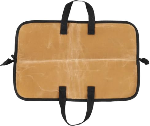 Knife Roll Bag for Chefs, Canvas Portable Pocket Knife Organizer Roll Tool Bag with Handle for Home Traveling Camping (Khaki)