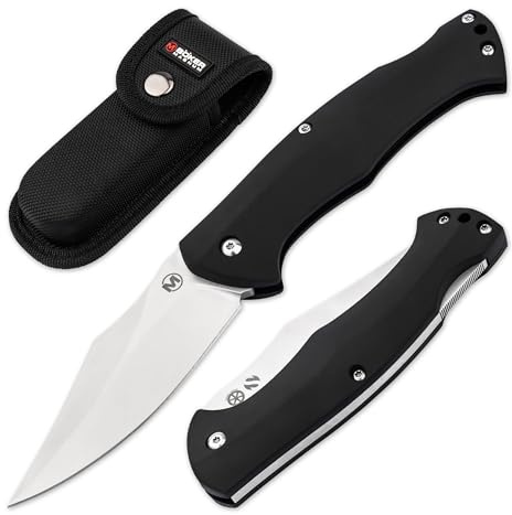 Magnum® Echidna - Backlock EDC Taschenmesser Griff schwarz - klappbares Zweihand-Messer 42a konform - Outdoor Klappmesser mit Droppoint Klinge legal - Profi EDC Freizeit-Messer stabil mit Etui