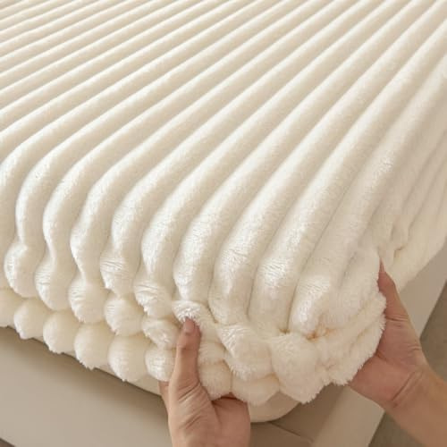 Highdi Spannbettlaken Vier Jahreszeiten, Winter Warm Plüsch Spannbetttücher Spannbetttuch, Weiche Spannleintuch Bettlaken für Hohe Matratze Steghöhe 28cm (weiß,120x200cm)