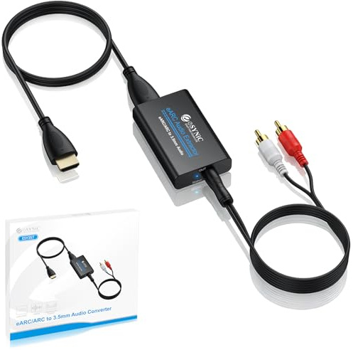 eSynic 7 FT Long eARC/ARC Audio Extractor-Plug & Play-Only Work For HDTV ARC/eARC Interface-192KHZ ARC to RCA&3.5MM Aux Adapter From HDTV to 3.5MM Headphone&L/R Stereo Audio System-No Optical Soundbar