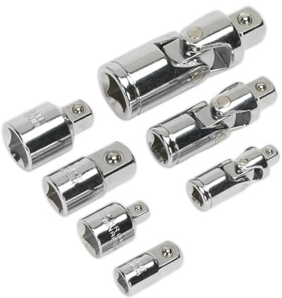 BeeSavvy 7PC Universal Joint & Adaptor Set, Flexible Swivel Socket, Vanadium Steel Construction, Connectors for Ratchets, Wrenches & Power Tools, Ideal for Mechanics, Engineers & DIY Repairs