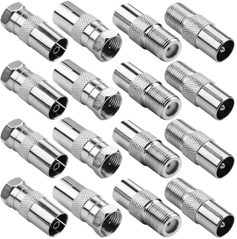 16 PCS Connettori Antenna TV, Connettori Per Cavi Coassiali, Adattatore Antenna TV F Maschio/Femmina, Accoppiamento F per Spina Coassiale Cavo Satellitare, Presa Multimediale e Dispositivi Digitali