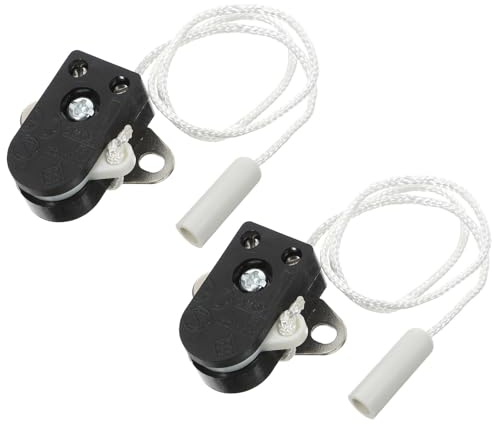 DOITOOL 2pcs Pull Cord Light Switch for Bathroom and Wall Lights, CE Certified 2A 250V Black Metal Pull String Control, Suitable for Toilet and Utility Room Lighting