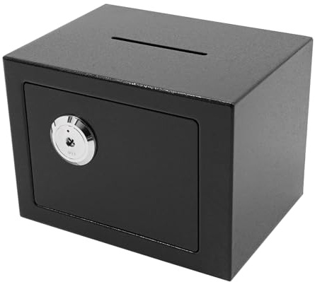 Safe Tresor Klein - Möbeltresor mit Schlüssel Safe Geldschrank 23x17x17cm feuerfest für Schmuck, Bargeld, Wertsachen, Münze (Schwarz)