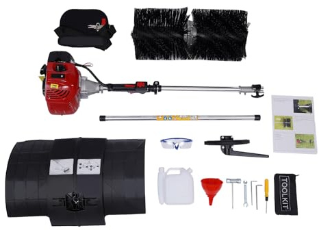 Sopmaskin, bensin, 1700 W, snöröjare med 52 CC 2-taktsmotor och 1 l tank 52 cm extra bred borste, lövsopmaskin för trädgård, golfbana, rengöring av konstgräs och vägar