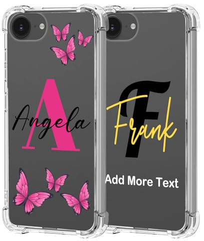 AESTHESTIFY Transparente Hülle mit individuellem Namen für iPhone 16E – Personalisierte Initialen-/Buchstaben-Name-Monogramm-Handyhülle, individuell gestaltbar, Schmetterling-Girly oder klassisch für