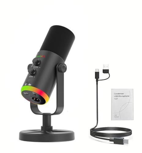 Naroote Microfono Dinamico a Condensatore USB con Riduzione del Rumore per Giochi in Streaming, Podcasting, Microfono per PC Desktop Portatile per Audio di qualità da Studio (BLACK)