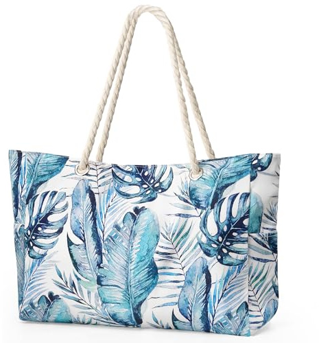 beifon Strandtasche XXL Familie 35L mit Reißverschluss, Strandtasche Damen Große Wasserdicht Faltbar, Beach Bag Badetasche Strand Shopper Tasche Tote Bag Handtasche für Strand Reisen