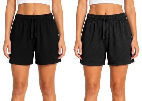 Bahob® 2 Pack Womens Shorts Ladies Summer Shorts Bottoms Lounge Shorts with Pockets S-XXL