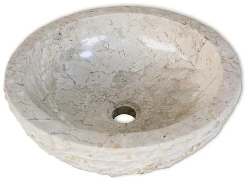 HETFTJN Lavabo rotondo in marmo, 40 cm, color crema, in pietra naturale, per bagno e WC degli ospiti, elegante lavandino in pietra naturale, rustico