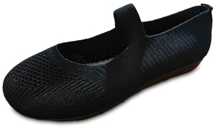 Bailarinas ortopédicas para mujer, punta redonda, zapatos de balerina, punta cerrada, zapatos planos con correas, elegantes y aireados, bailarina con tiras anchas, zapatos de baile, Negro , 39 EU