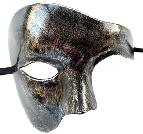 Coolwife Masque Mascarade Vintage Fantôme de l'Opéra One Eyed Costume Demi-Visage (Argent noir)