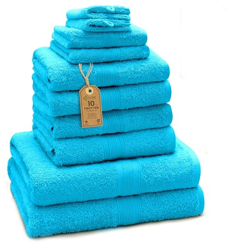 Green Mark Handtuch-Set mit 10 Teilen – 100% Baumwolle – 4 Handtücher 50×100 cm, 2 große Duschtücher 70×140 cm, 2 Gästetücher 30×50 cm und 2 Waschhandschuhe – Türkis