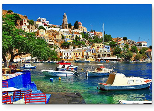 Leinwandbilder | Bilder Leinwand 120x80cm farbenfrohe griechische Insel
