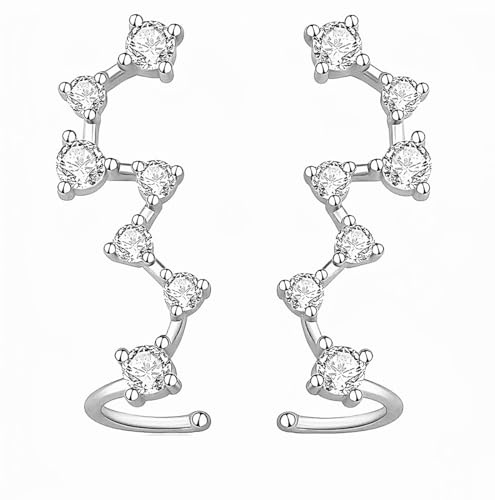 Hedywei Sterling silver droppörhängen för kvinnor flickor, öronklättrare dinglande örhängen kubisk zirkonia allergivänliga öronmanschetter crawler-örhängen, Silver, Kubisk zirkonia
