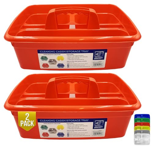 Cleaning Caddy Tray Box Housekeeping Cleaners Tote Tray Basket with Handle Carry Grips - Ideal Under Sink Kitchen Storage Caddy for Cleaning Products Cleaners Carrier Tool Organiser (Red 2 Pack)