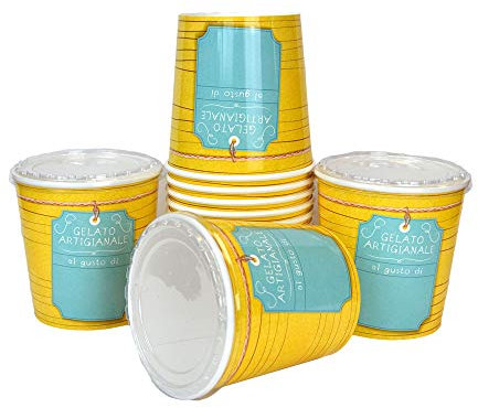 Alcas PZ 25 Barattolo Termico CC 1000 in Carta + PZ 25 Coperchio VASETTO per ASPORTO Gelato E YOGUR Ice Cream