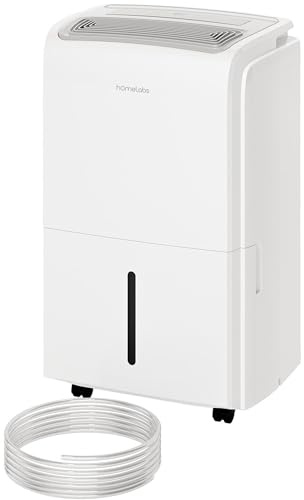hOmeLabs Dehumidifier for Home, Office, Basements with Powerful Moisture Removal, Humidity Control, Auto Shut-off, Quiet Operation - 6,000 Sq Ft Rooms (40 Pint MAX 104 Pint at 95°F, 90% RH) with Pump