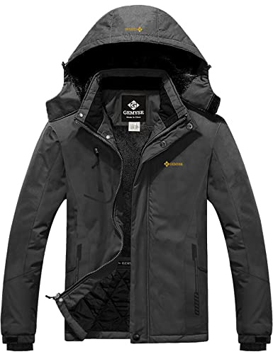 GEMYSE Herren Skijacke Wasserdicht Winddicht Gefüttert Winterjacke mit Kapuze für Sport Freizeit Outdoor(Eisen Grau,XL)