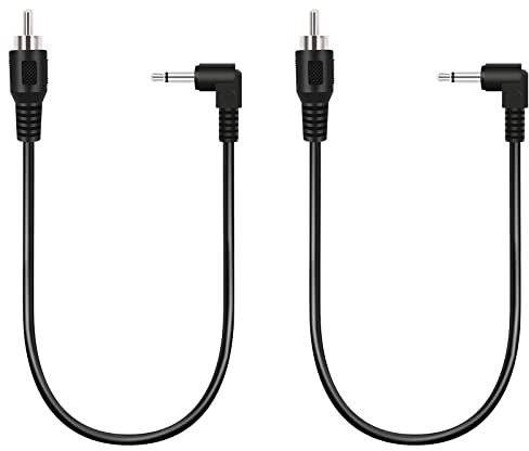 Bolvek 2 Pack 1ft RCA Male to 3.5mm 1/8 inch 90 Degree Right Angle Monaural Mono Male Plug Jack Connector Audio Converter Cable for Pre-Amp Subwoofer Soundbar Speakers