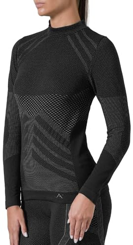 Risalti Camiseta Termica Mujer Manga Larga Energy - Cuello Alto, Técnica, Transpirable, Compresivo, Ropa Interior Térmica Sin Costuras y Etiquetas, Esquí, Trekking, Running - Made in Italy