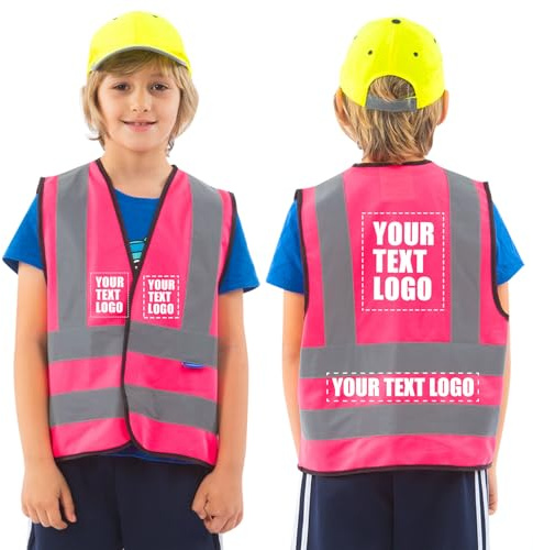 Children's Hi-Vis pink Vest Kids High Visibility Hi Viz Safety Vest Top 6-9 Years