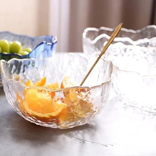 Eden & Willow E&W Wavy Gold Edge Glass Serving Bowls, Dishes for Salad, Fruits and Desserts (1, Medium)