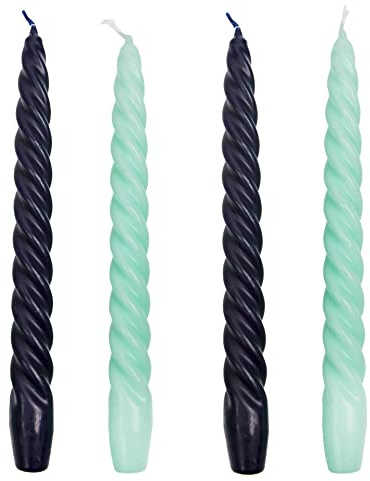 Italian Spiral Twisted Tapered Dinner Candles Unscented Navy Blue and Mint Green Made by Talking Tables 4pack