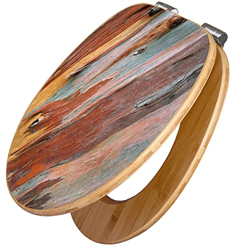 banjado Design WC Sitz Bambus Absenkautomatik 45,8x37,5cm / Toilettendeckel mit Absenkautomatik Holz/hochwertiger Bambus Klodeckel/WC-Sitz für gängigen Toiletten/Motiv Coloured Wood