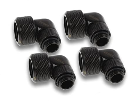 Alphacool Eiszapfen HardTube Klemmverschraubung, 16 mm, 90° drehbar, G1/4 für Acryl-/Messingrohre, 4-teiliges Set, tiefschwarz